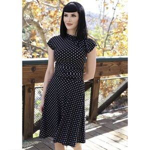 RETROLICIOUS Bridget bombshells 50s polka dot black white midi stretch dress L